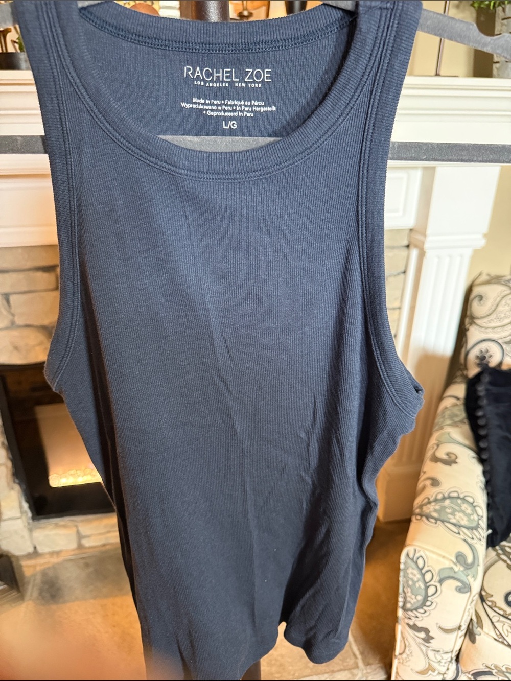 Rachel Zoe Navy Ribbed Scoop Neck Tank